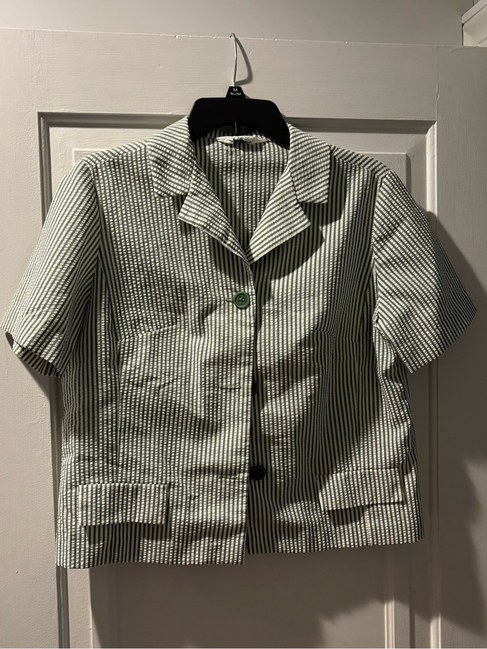 NWOT Vintage Majestic Short-Sleeve Striped Blazer in Green and White